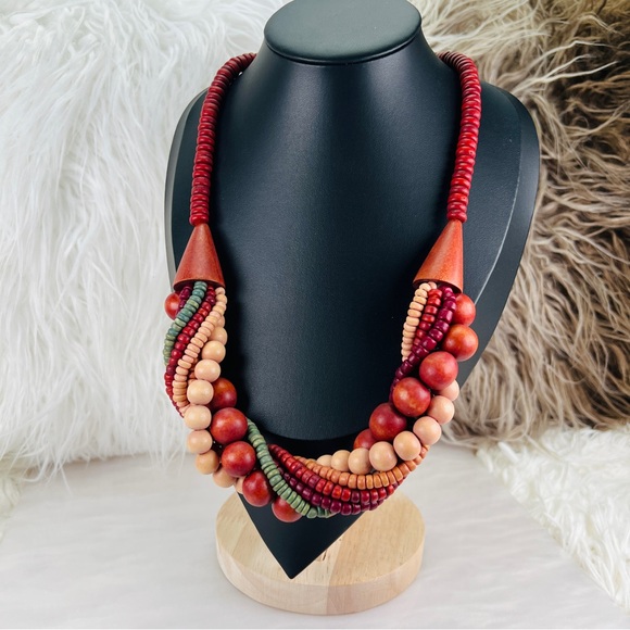 Vintage Multicolor Chunky Bohemian Tribal Chic Beaded Necklace - Picture 6 of 8